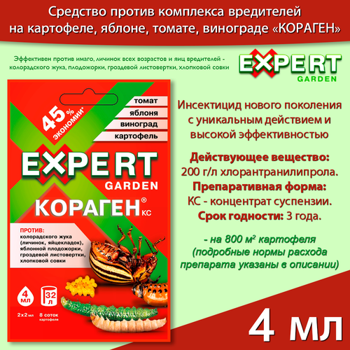 Кораген 4 мл, средство от колорадского жука, листовертки, совки, инсектицид, томат, картофель, виноград, яблоня EXPERT GARDEN