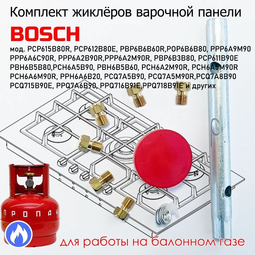 Комплект жиклеров, форсунок газовой варочной панели BOSCH, под балонный, сжиженный газ