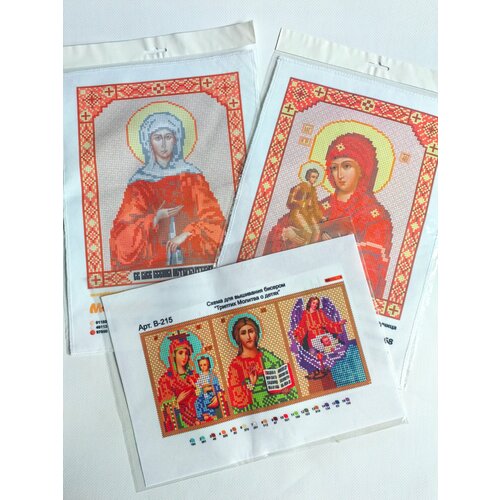 Три схемы бисером иконы Ксения, Богородица, Триптих о детях вышивка бисером святая ксения петербуржская 12x16 см