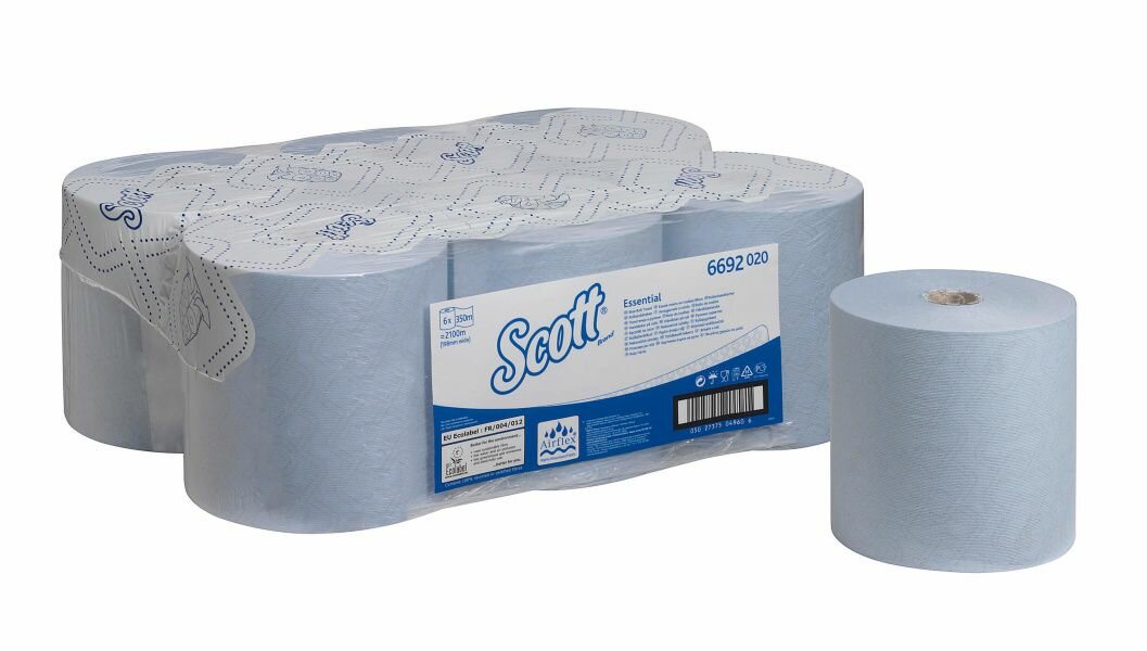 Бумажные полотенца в рулонах 6692 Scott Essential голубые однослойные от Kimberly-Clark Professional (6 рул х 350 м)
