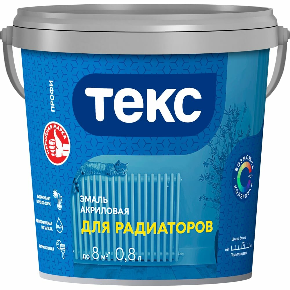 фото Текс эмаль для радиаторов универсал акриловая П/глянц. БЕЛАЯ 0,8 Л 49635