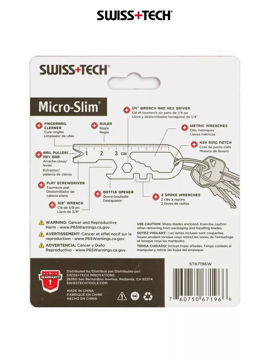 Брелок мультитул EDC MICRO-SLIM ST67129, SWISS+TECH #ST67129 — фото 1