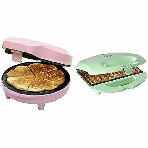 Вафельница Bestron для классических столов в форме сердца и вафельница Брюссель в ретро-дизайне 700 Вт цвет розовый и мятный 1690700₽