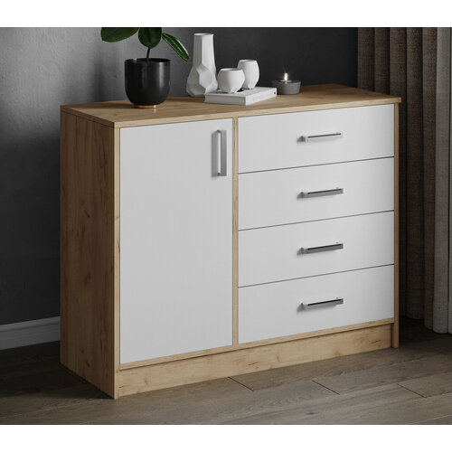 Комод для одежды и вещей с ящиками Катрин-6 дуб крафт золотой/белый, 100 см