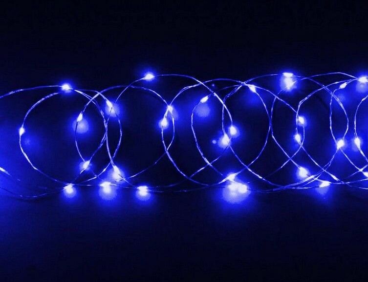 Гирлянда, 20 синих mini-LED, серебристая проволока, 1.9+0.3 м, батарейки, SNOWHOUSE