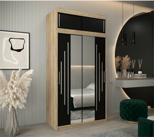 Изображение товара Шкаф-купе МебельЛэнд24 Валмиера NEW - 4А Дуб Сонома / Черный 120x60x270 дуб светлый для одежды двухдверный с 2 зеркалами