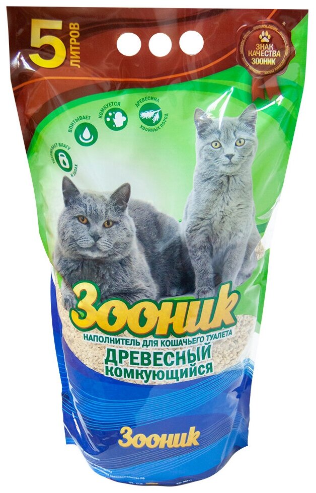 Зооник Наполнитель для кошачьих туалетов древесный комкующийся 5 л (06235-Н)