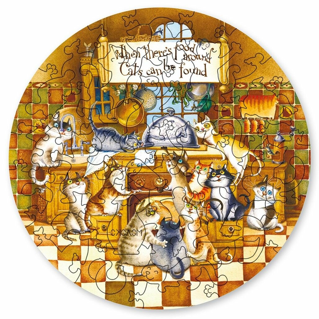 Деревянные пазлы Davici "Счастливые коты" подарочная упаковка 18х18 см 50 деталей (коллекция Детская)