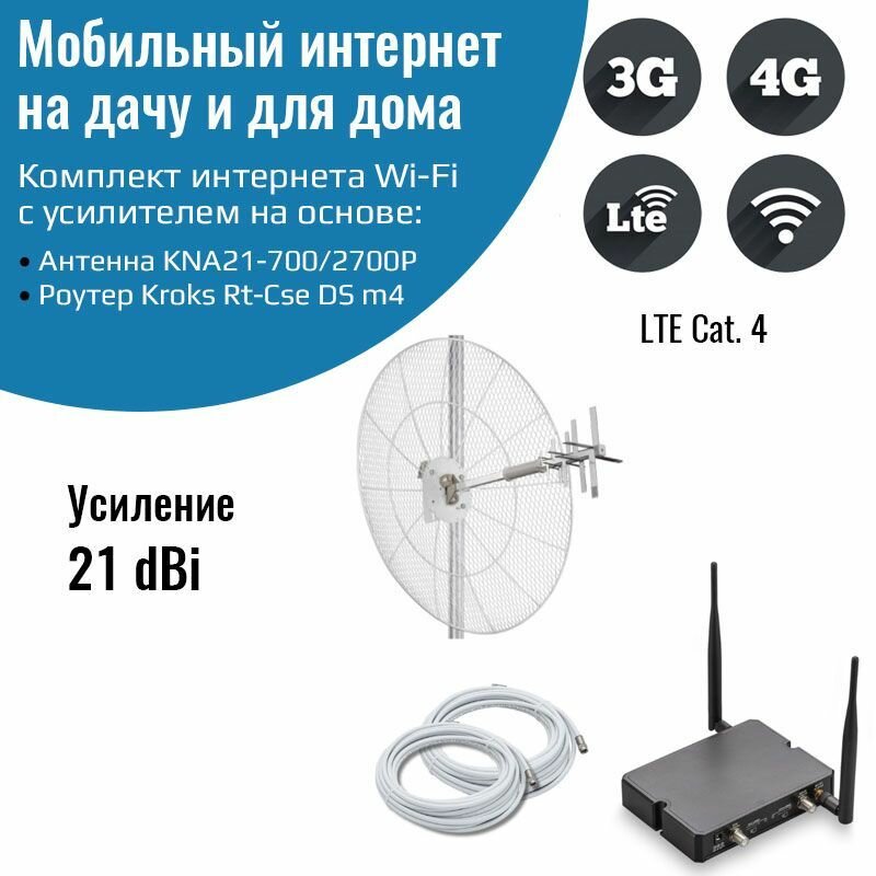 Мобильный интернет на даче, за городом 3G/4G/WI-FI Комплект роутер Kroks Rt-Cse DS m4 с антенной KNA21-700/2700P