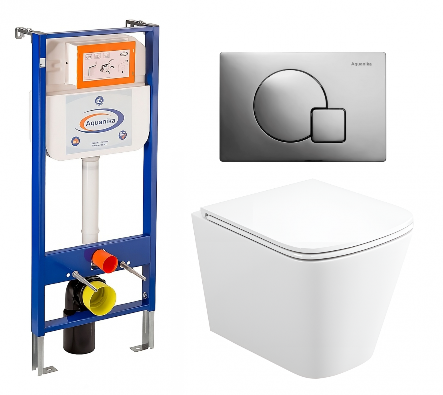 Комплект 3 в 1 инсталляция Enio Aquanika + Унитаз подвесной Enio Binario Tornado EN4180237 + кнопка хром