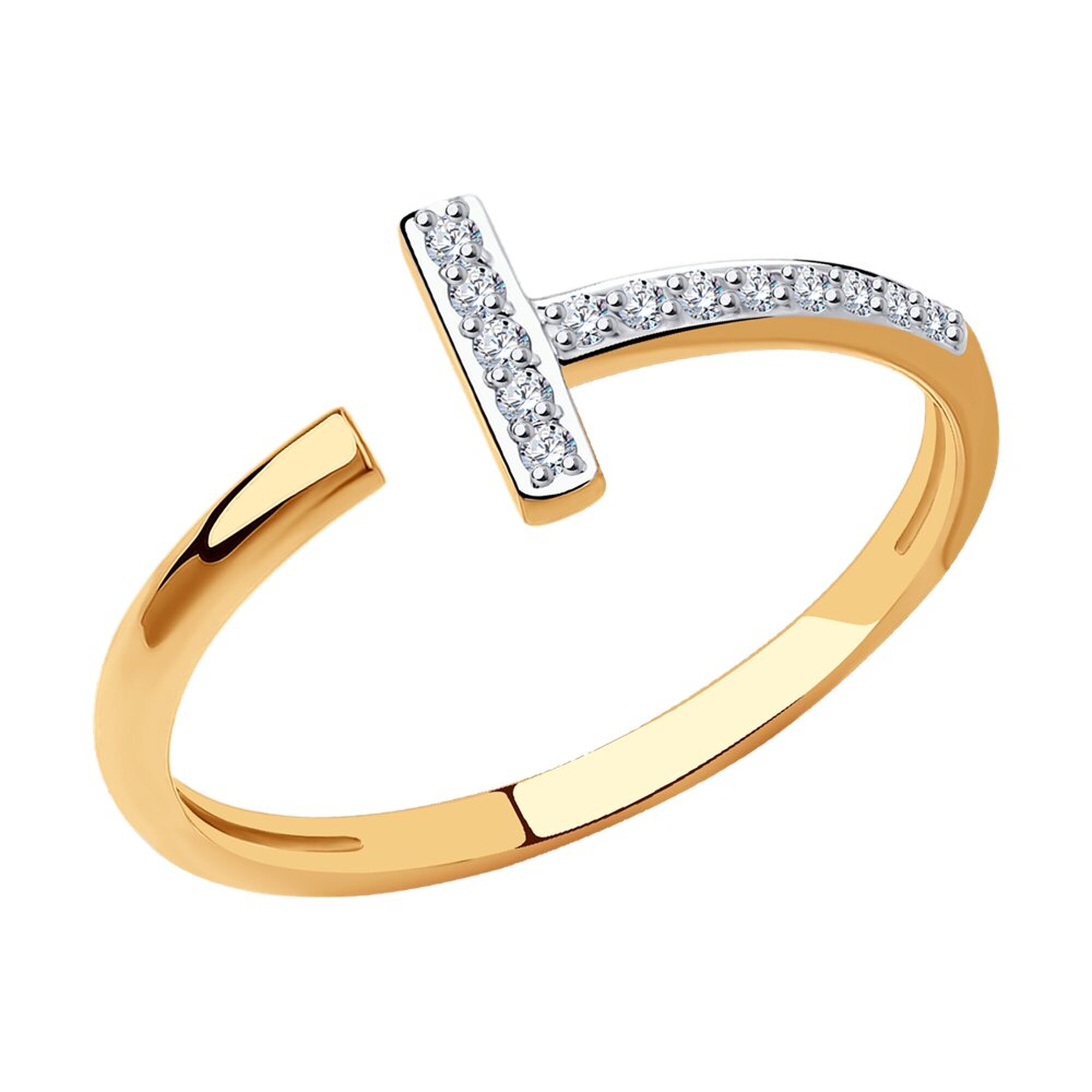 Кольцо дорожка Diamant online, красное золото, 585 проба, фианит, размер 18.5, прозрачный