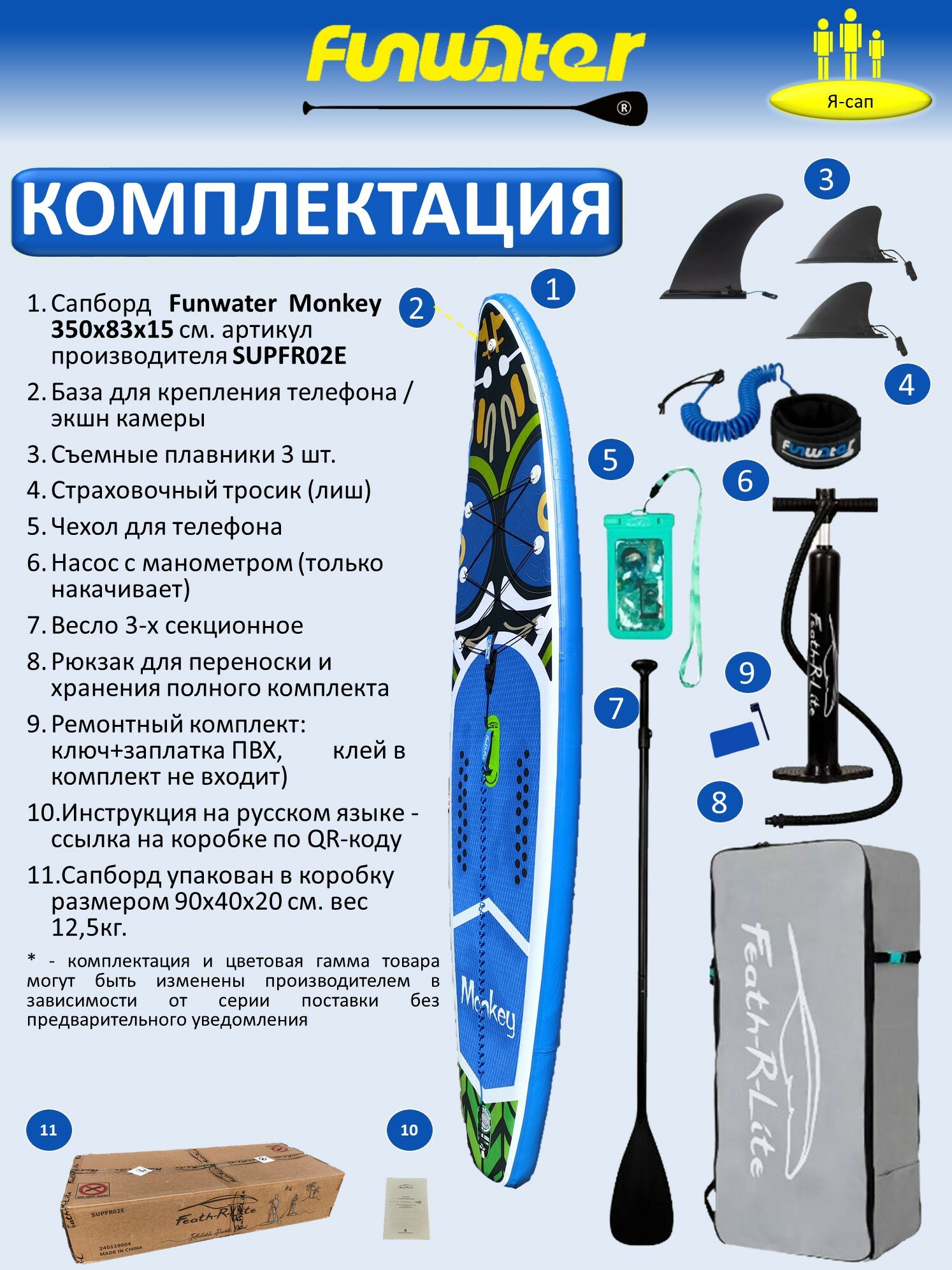 Сапборд надувной, сап борд, sup board, FunWаtеr Моnkеy Монки 350 см 200 кг — фото 1