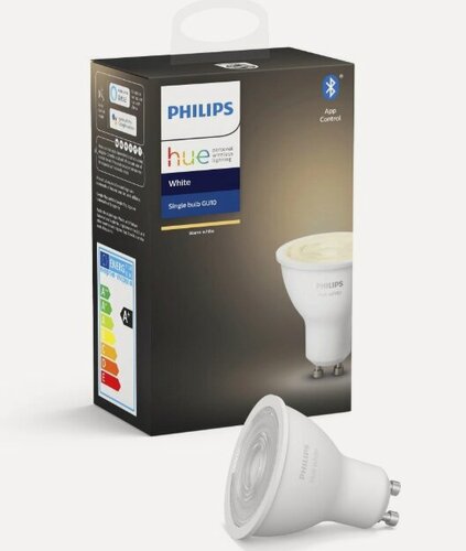 Изображение товара Philips Hue White GU10 — умная лампа (5.2 Вт, 400 Лм, 2700K, Bluetooth, Zigbee) (3шт.)