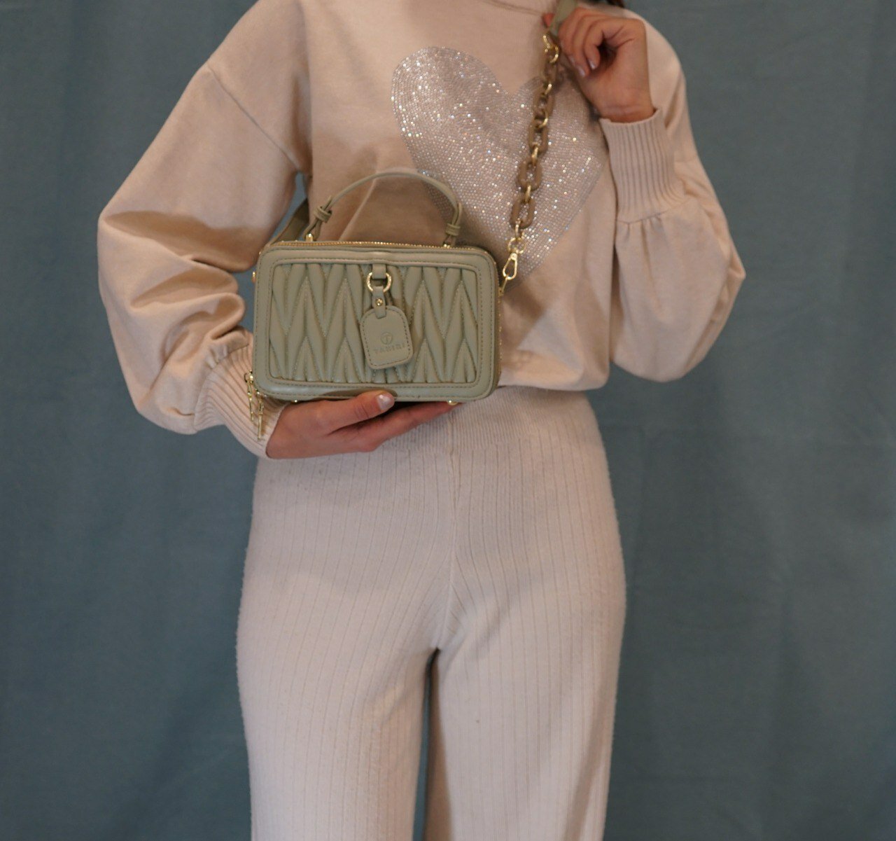 Комплект сумок багет , фактура гладкая, зернистая, зелeный