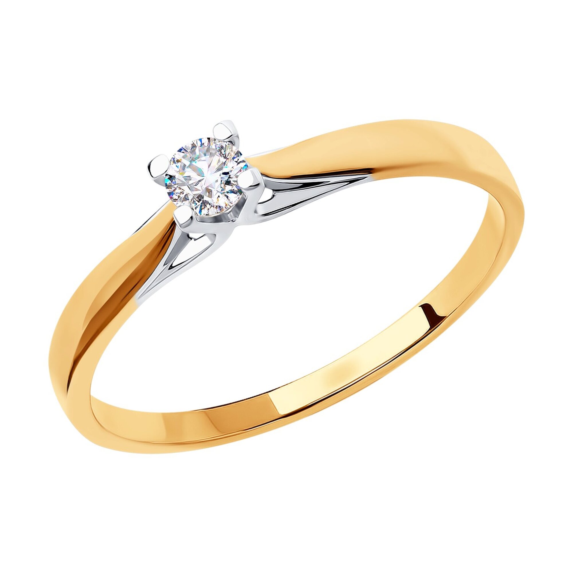 Кольцо помолвочное Diamant online, красное золото, 585 проба, фианит