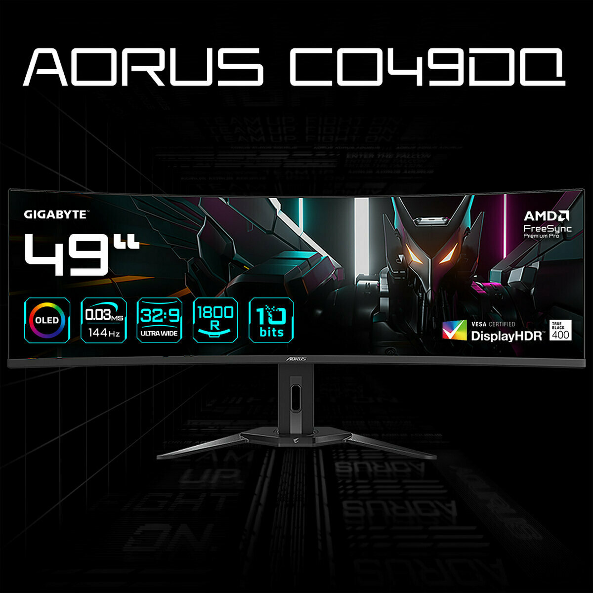Монитор 49" Gigabyte AORUS CO49DQ Black (OLED, 5120x1440, HDMI+HDMI+DP+Type C, 0.03 ms, 178°/178°, 250 cd/m, 1500000:1, 2xUSB3.2, 144Hz, Curved) (20VM0-CO49DQBT-1EKR) уц-3-1