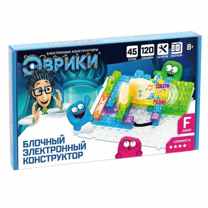 Электронный конструктор Эврики "FM-радио", 120 схем, 45 деталей, блочный (3584370)