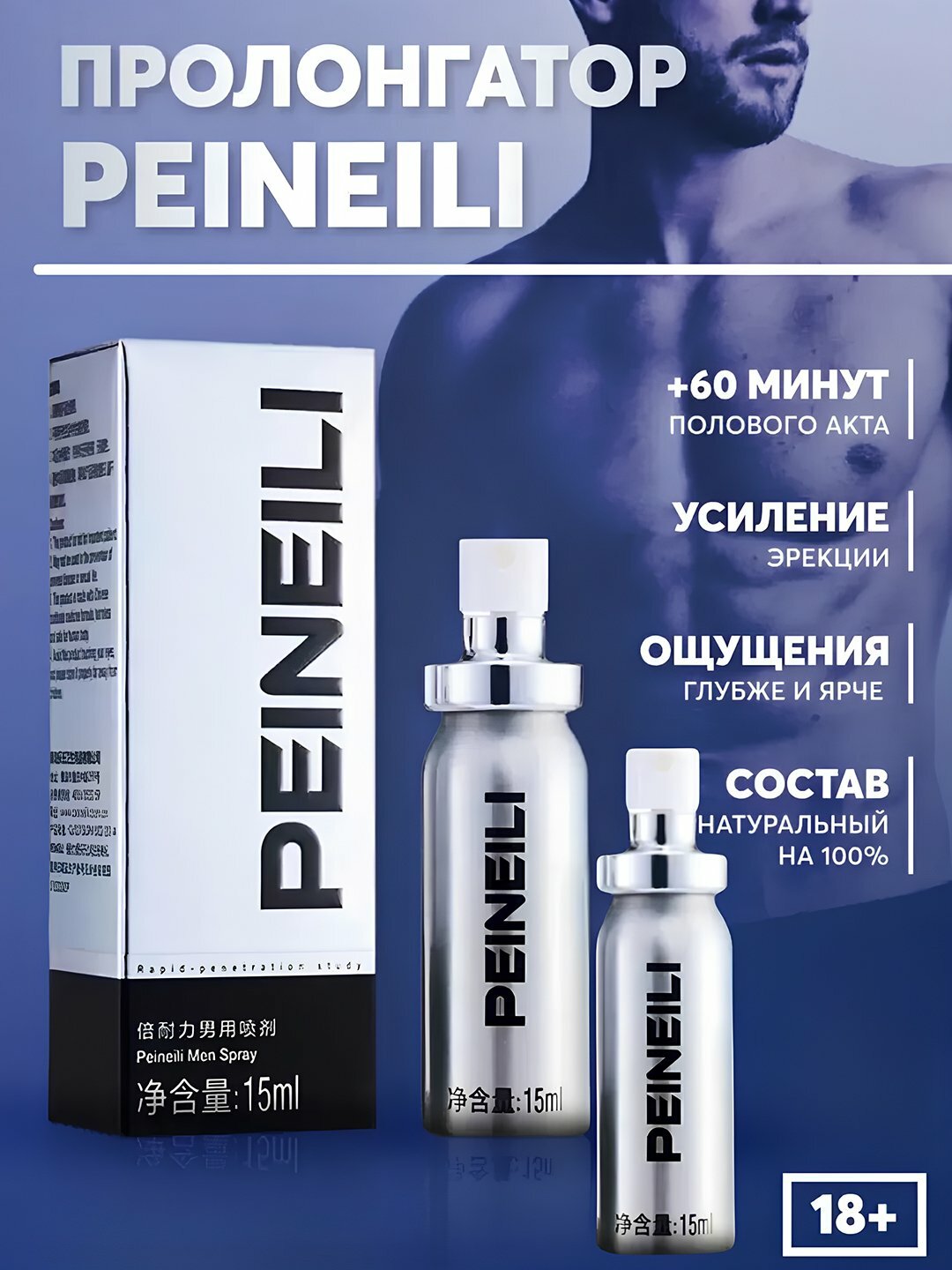 Спрей-пролонгатор "Peineili", 15мл, продления полового акта.