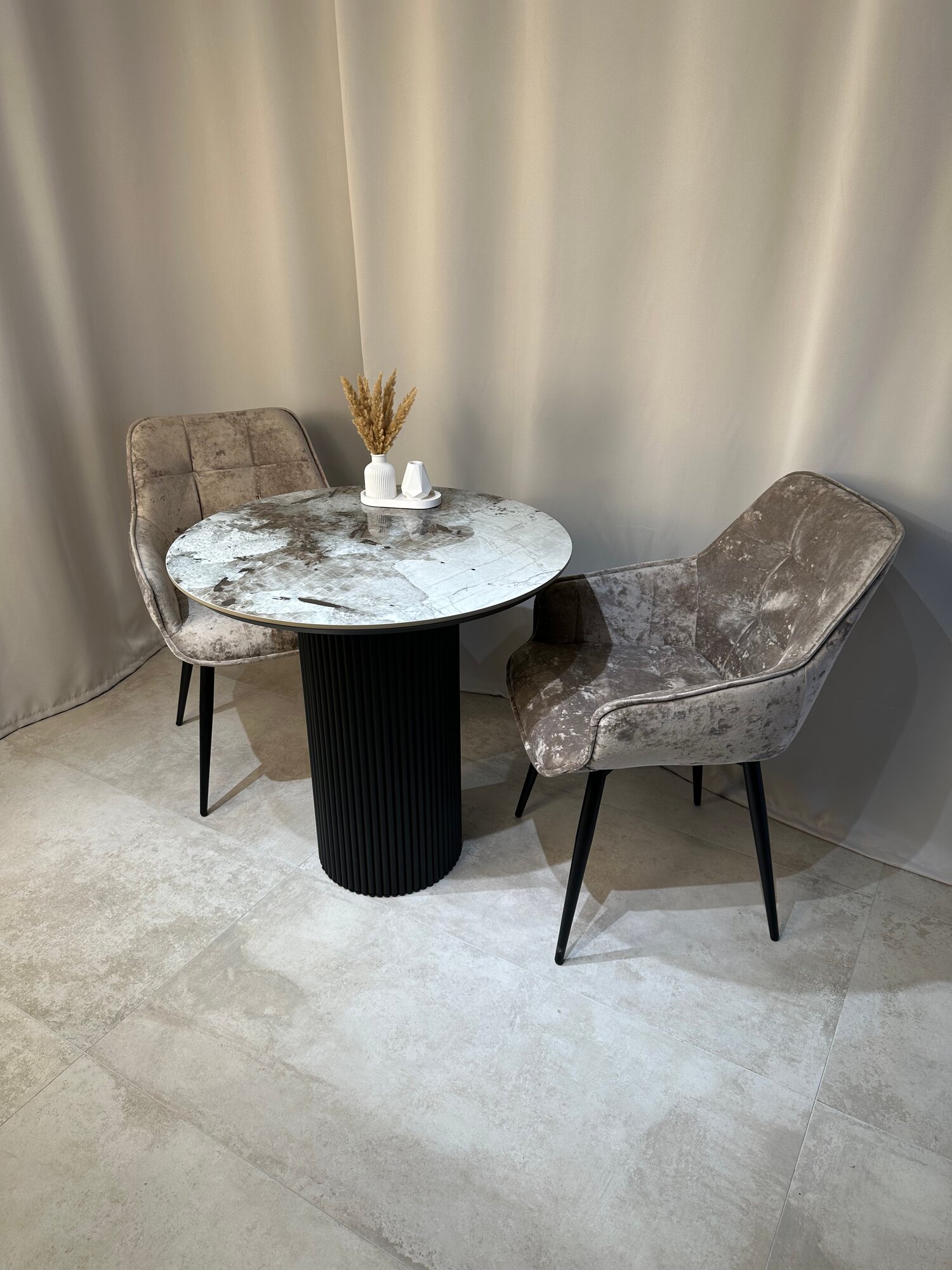 Стол кухонный MESA design Ronda, керамический, металл, серый, круглый, 80 см