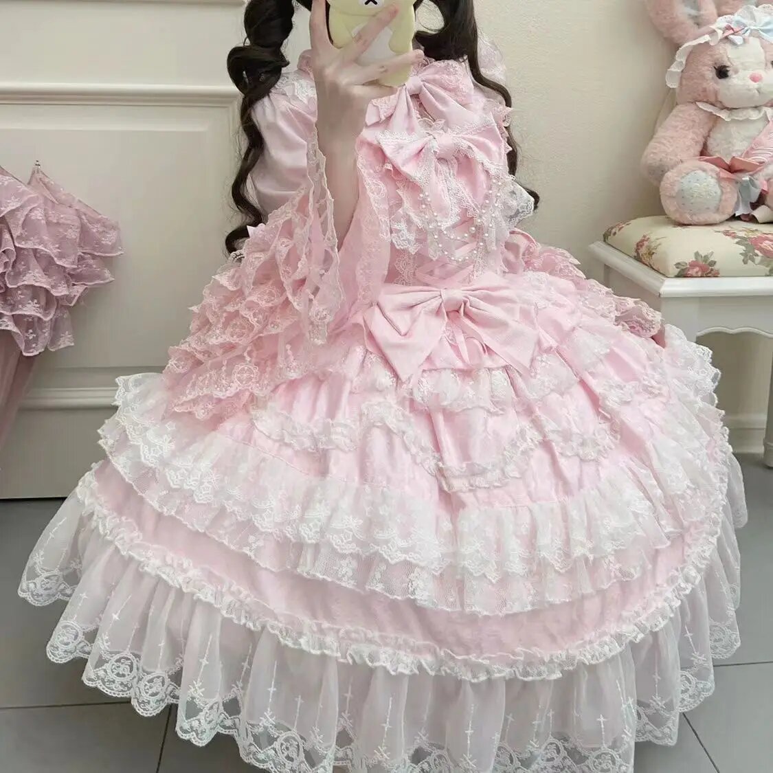 Платье LISM в стиле Лолита для женщин Розовый, L, Sleeveless pink