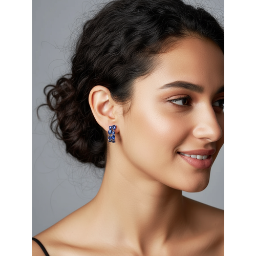 фото Серьги shine & beauty, кристаллы swarovski, размер 24 мм, синий