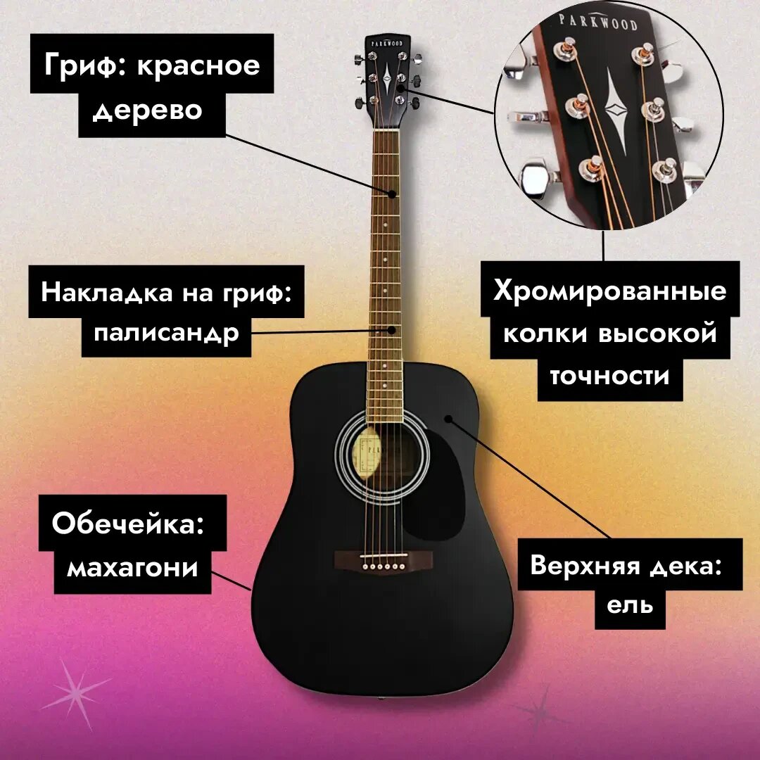Акустическая гитара Parkwood W81 BKS с чехлом — фото 1