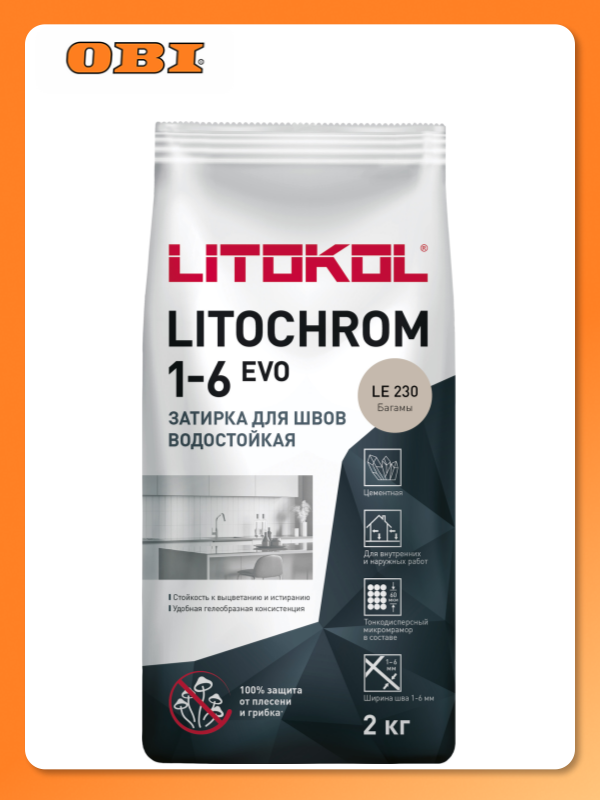 Затирка цементная LITOKOL LITOCHROM 1-6 EVO LE 230 багамы 2 кг