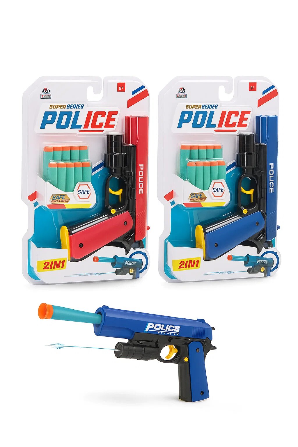 Игрушечный пистолет 2 в 1 Police, с мягкими пулями и водяным бластером, безопасный