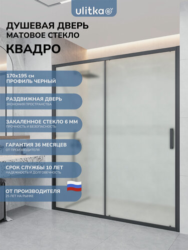 Изображение товара Душевая дверь в нишу 170х195 см. Квадро стекло матовое, профиль черный