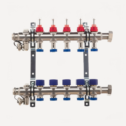 Изображение товара Коллекторная группа c расходомером 1"х 5 отводов TST, нержавеющая сталь