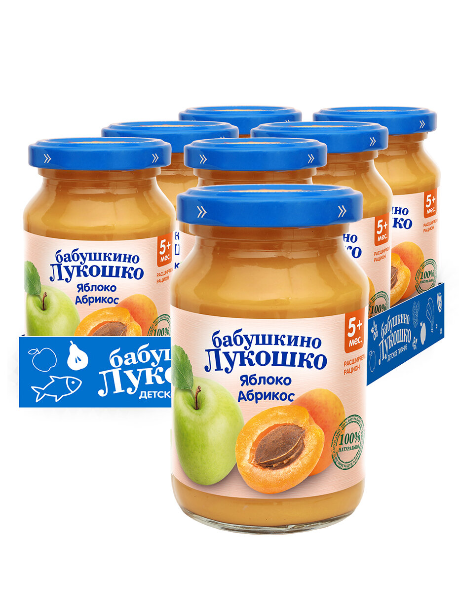 Пюре Бабушкино Лукошко яблоко-абрикос, с 5 месяцев, 190 г, 6 шт.