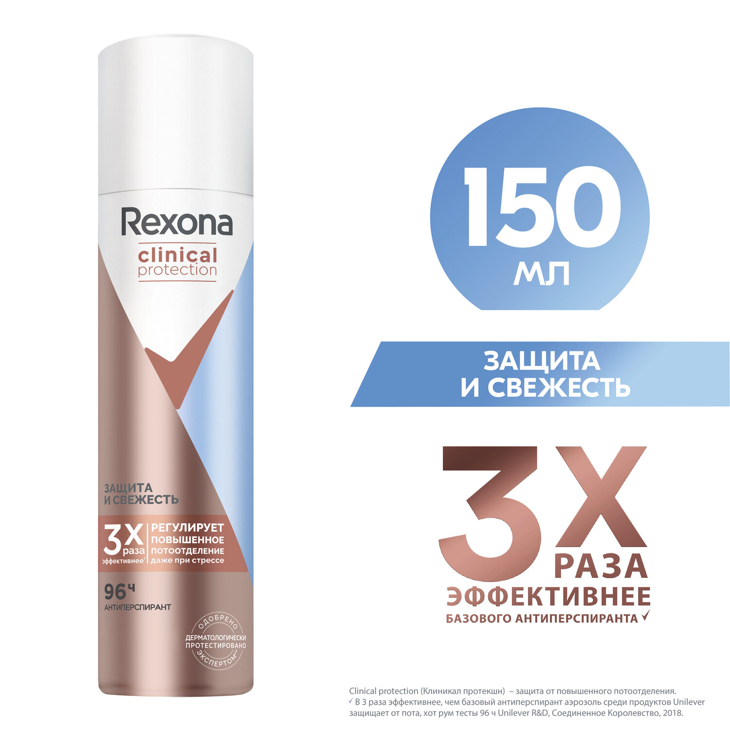 Антиперспирант-спрей женский Rexona Clinical Protection Защита и Свежесть, защита 96 часов 150 мл