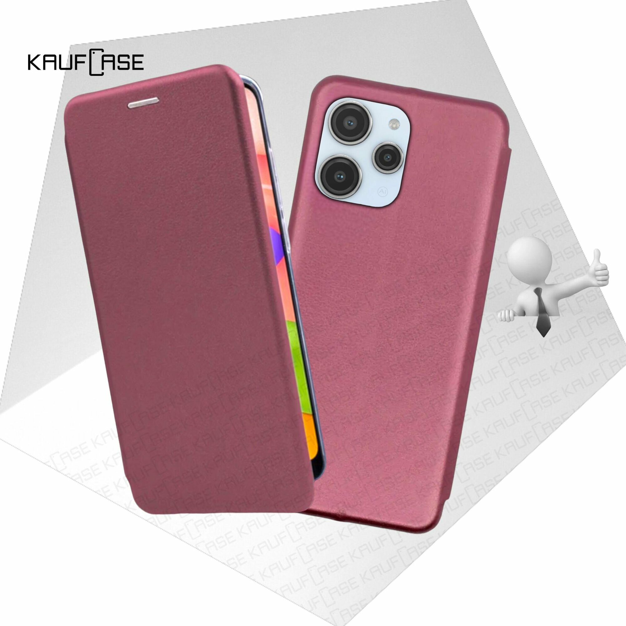 Чехол книжка KaufCase для телефона Xiaomi Redmi 12 /Redmi 12R (6.79"), бордовый. Трансфомер