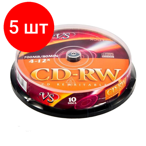 комплект 5 упаковок носители информации cd rw 4x 12x mirex cake 10 ul121002a8l Комплект 5 упаковок, Носители информации CD-RW, 4x-12x, VS, Cake/10, VSCDRWCB1001