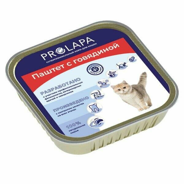 Prolapa Premium 100 г ламистер полнорационный консервированный корм паштет с говядиной для кошек 1х16