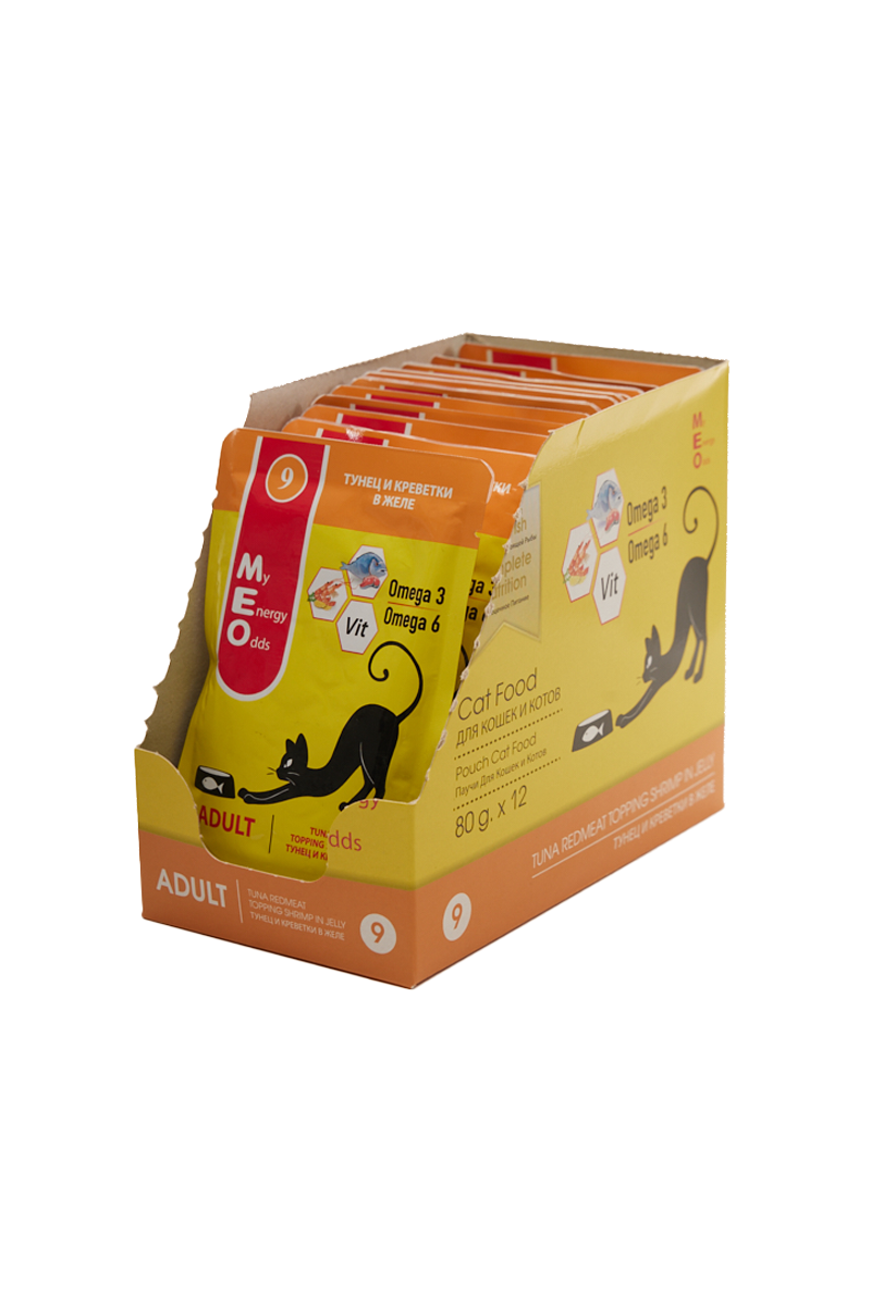 Me-O консервы пауч для кошек Тунец и Креветки в желе №9 80г х 12 шт - фотография № 12
