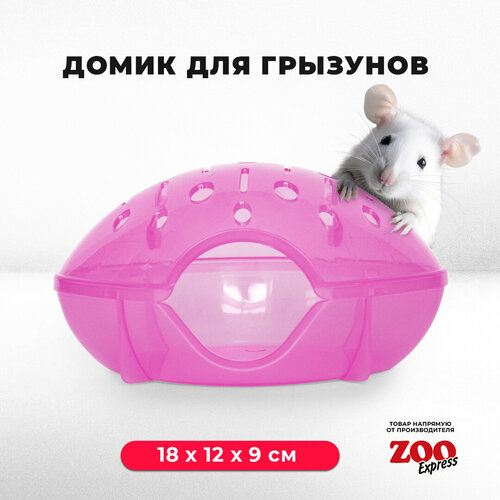 домик переноска zooexpress для грызунов хомяков крыс и мышей 18х12х9 см с дверцей голубой Домик ZOOexpress для грызунов, хомяков, крыс и мышей, 18х12х9 см, без дверцы, розовый