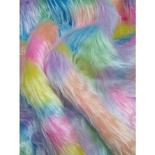 Ткань Мех искусственный радужный с белым ворсом 30-50 мм для шитья игрушек и рукоделия, отрез 150x150 см