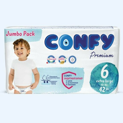 Подгузники CONFY Premium 15+ кг (размер 6) JUMBO 42X4