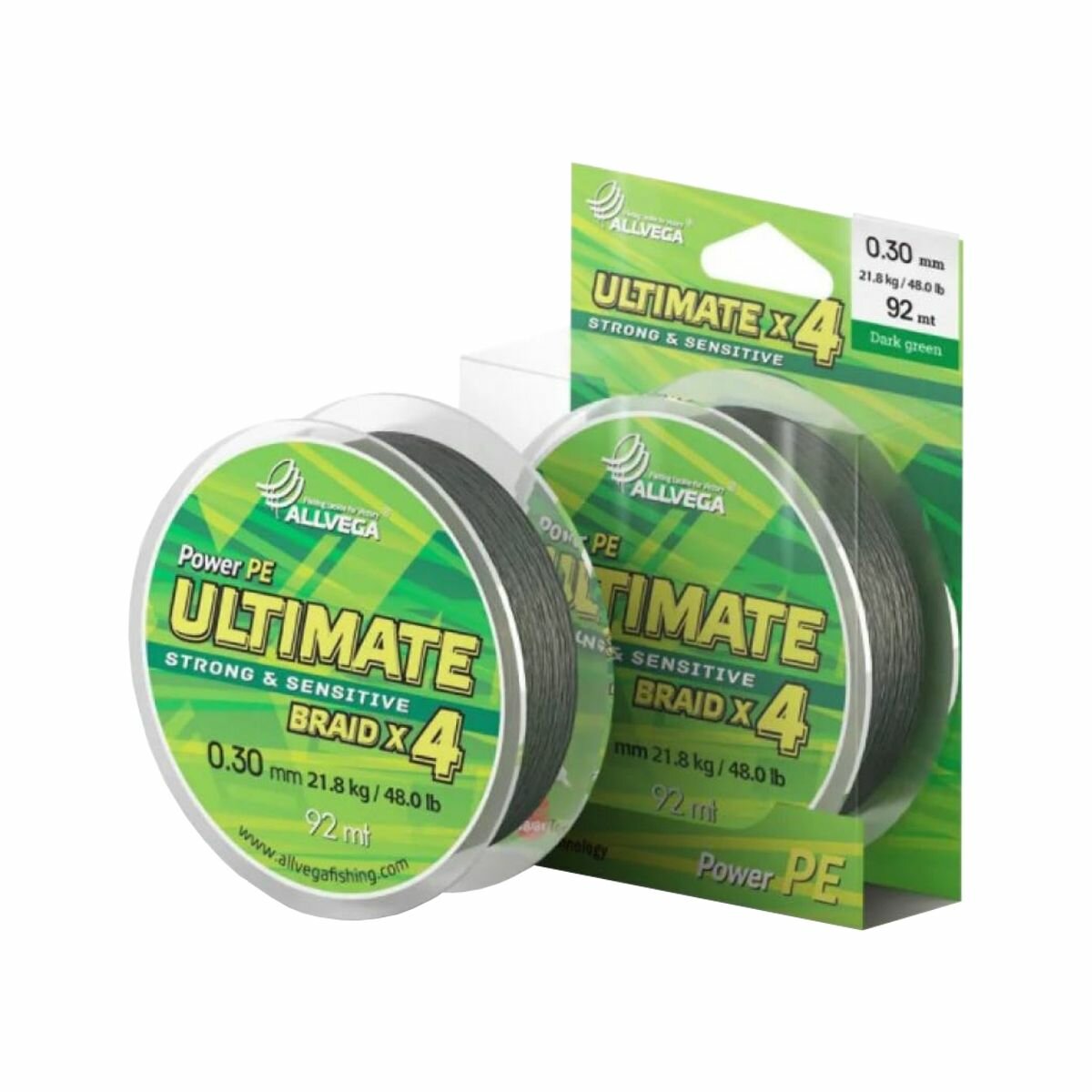 Шнур плетёный ALLVEGA "Ultimate" 92м тёмно-зелёный 0.30мм (21.8кг), 2 штуки