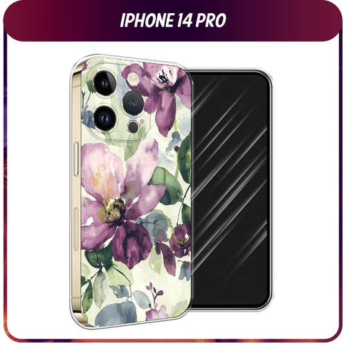 Силиконовый чехол на Apple iPhone 14 Pro / Айфон 14 Про Сиреневые цветы-акварель силиконовый чехол на apple iphone 14 айфон 14 сиреневые цветы акварель