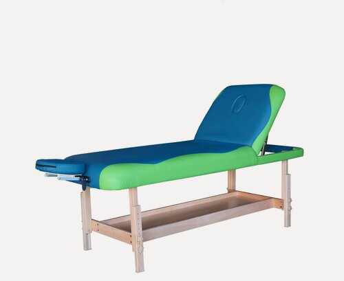 Изображение товара Массажный стационарный стол DFC NIRVANA, SUPERIOR2, дерев. ножки, 2 секции, цвет бирюз. с зелен.