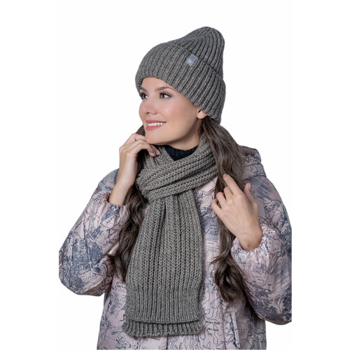 Комплект бини Landre, размер 57-59, коричневый коралловая флисовая зимняя шапка облегающие шапки женская шапка шарф теплые ветрозащитные толстые шерстяные вязаные шапки для женщин д