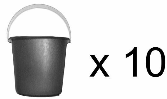 фото Ведро 10 л, комплект 10 шт. чёрное, ударопрочное акватранзит