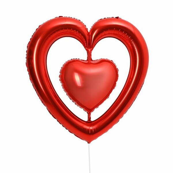 Шар фольгированный 40"Сердце в сердце", цвет красный