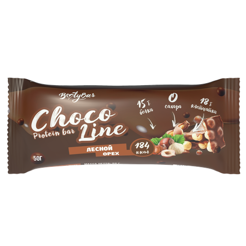 Протеиновый батончик в темном шоколаде BOOTYBAR Chocoline, Лесной орех, 20шт по 50 г