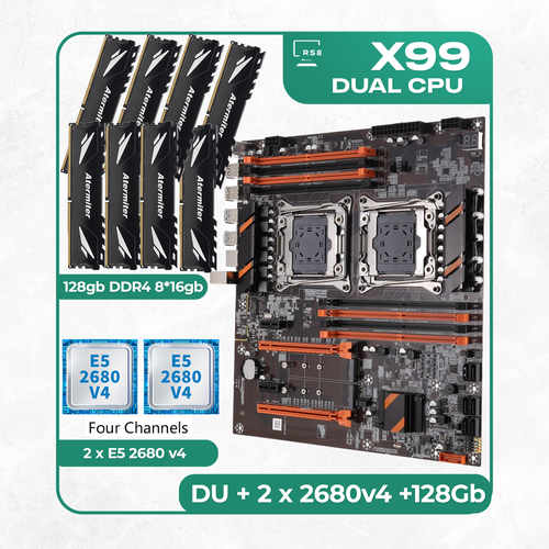 Комплект материнской платы X99: ZX-DU99D4 + 2 x Xeon E5 2680v4 + DDR4 128Гб Atermiter 2666Mhz 8х16Гб