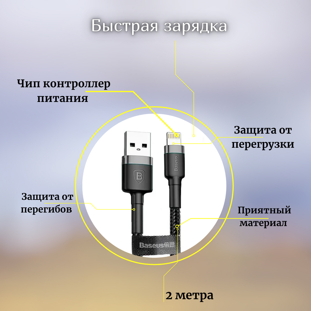 Кабель Baseus (CALKLF-C19) USB/Lightning 2m (Red/Black) - фото №16