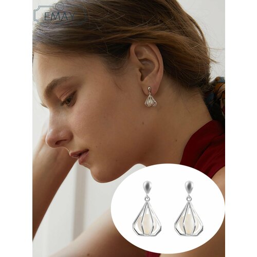 Серьги пусеты Emay, искусственный камень, серебряный
