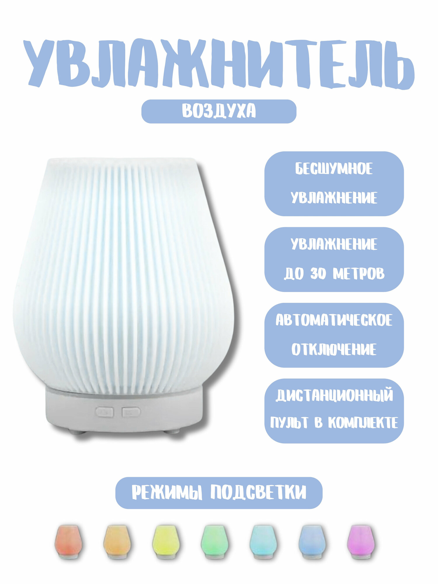 Увлажнитель воздуха / Увлажнитель Aroma Diffuser с функцией ароматизации и подсветкой / Белый